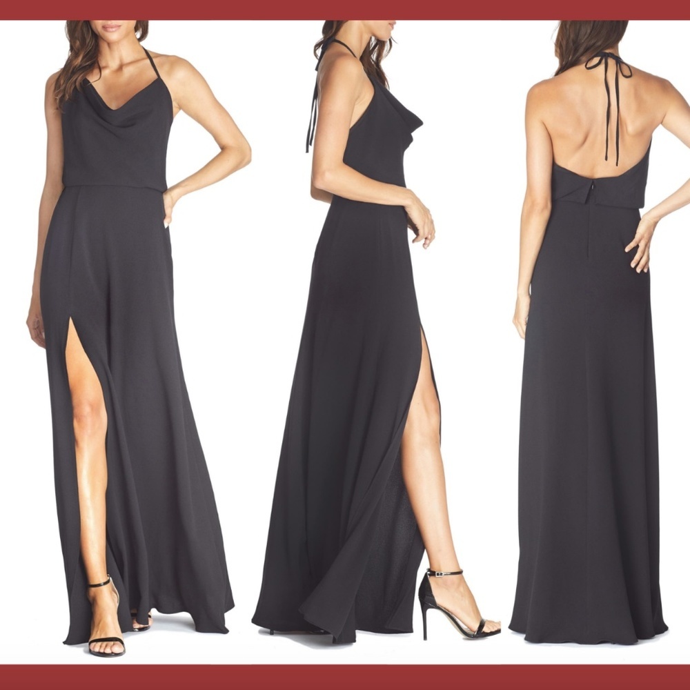 NEW $248 Dress the Population Cheyenne Cowl Neck Gown in‎ Black [SZ Medium ]